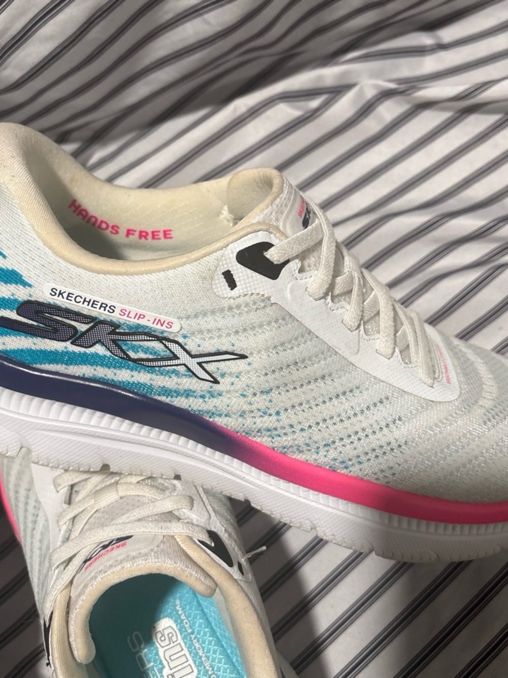 Skechers Women's White Athletic Sneakers with Pink and Teal Accents